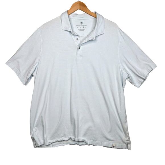 Southern Proper Polo Shirt Mens XL Light Blue White Stripe Stretch Golf Preppy - Picture 1 of 8
